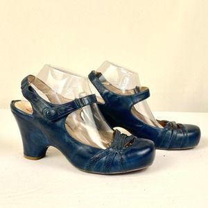 Miz Mooz Jillian Leather Mary Jane Buckle Accent Blue  10